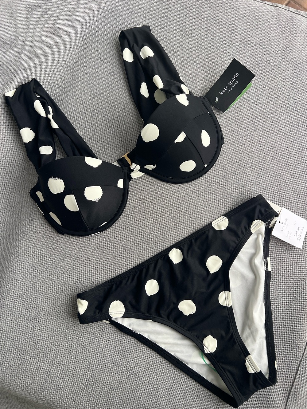 Kate Spade Black White Polka Dot Bikini Set underwire top size S